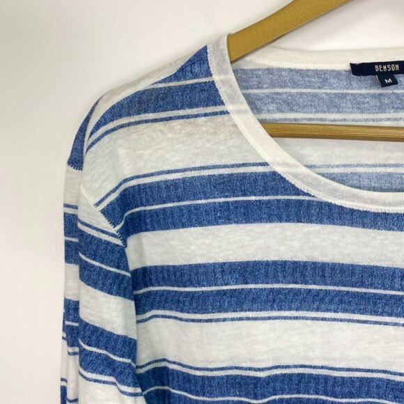 Benson Blue and White Striped Linen Blend Long Sleeve Top - Picture 6 of 8